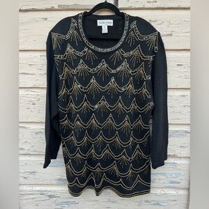 Vintage Victoria Woman NYE New Year’s Eve Event Party Beaded Sweater Tunic 2X